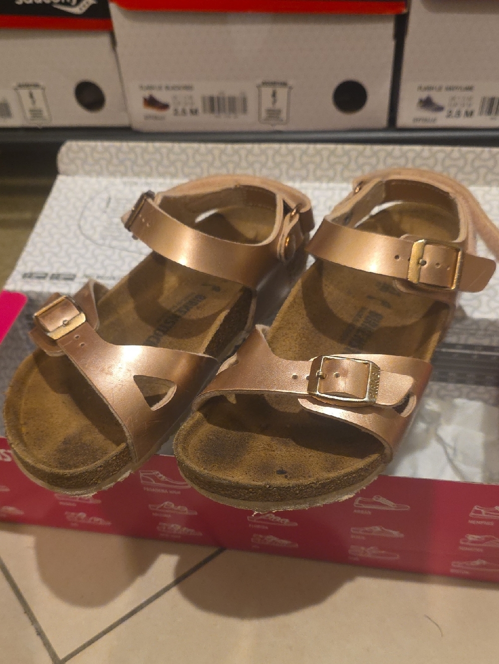 Birkenstock Kids Metallic Rose Gold Buckle Sandals -